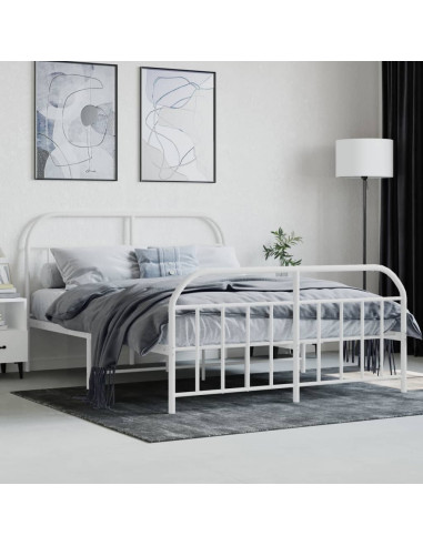 Giroletto con Testiera e Pediera Metallo Bianco 135x190 cm