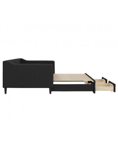 Divano Letto Estraibile con Cassetti Nero 90x200 cm in Tessuto