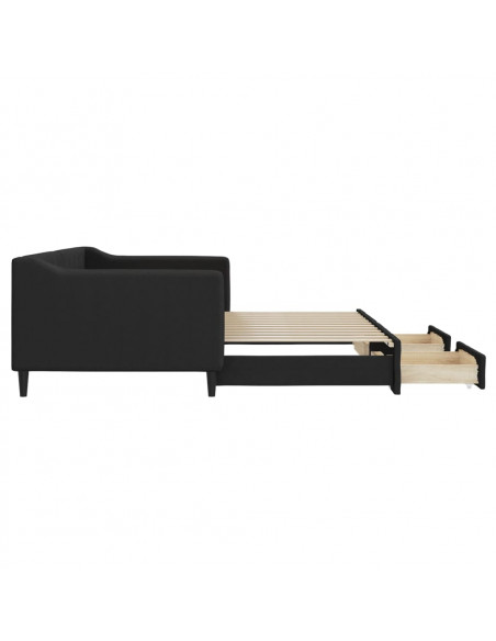 Divano Letto Estraibile con Cassetti Nero 90x200 cm in Tessuto