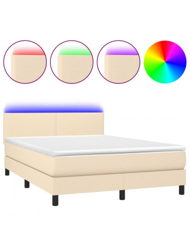 Letto a Molle con Materasso e LED Crema 140x190 cm in Tessuto