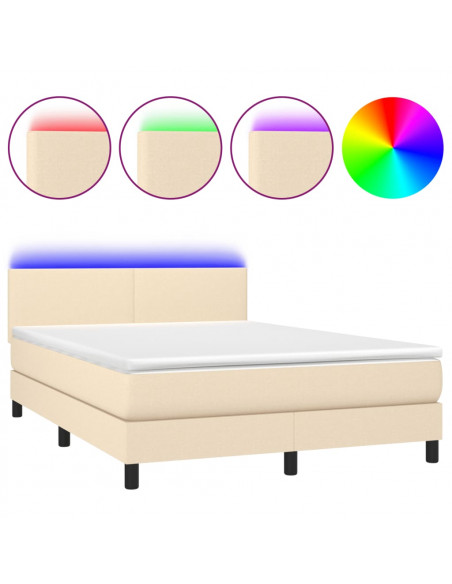 Letto a Molle con Materasso e LED Crema 140x190 cm in Tessuto