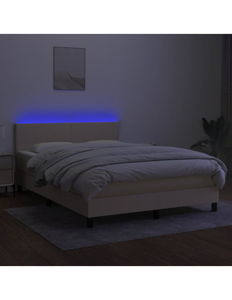 Letto a Molle con Materasso e LED Crema 140x190 cm in Tessuto