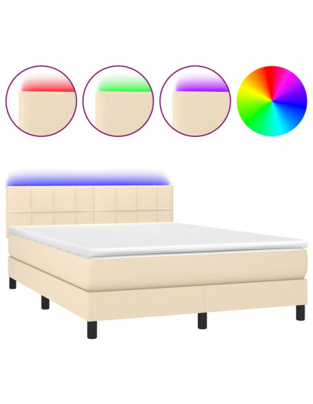 Letto a Molle con Materasso e LED Crema 140x190 cm in Tessuto