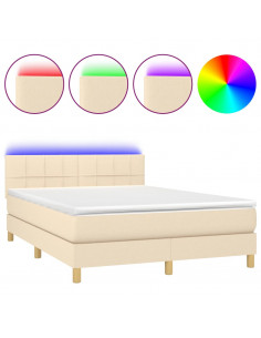 Letto a Molle con Materasso e LED Crema 140x190 cm in Tessuto