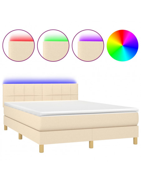 Letto a Molle con Materasso e LED Crema 140x190 cm in Tessuto