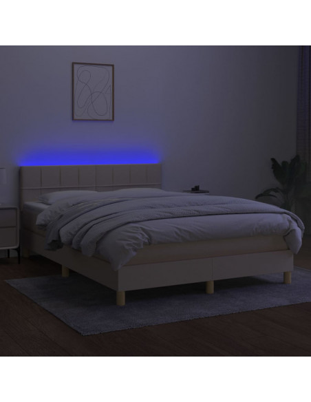 Letto a Molle con Materasso e LED Crema 140x190 cm in Tessuto