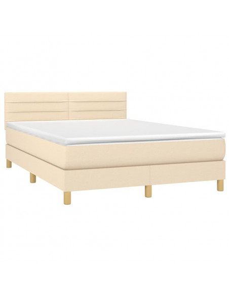 Letto a Molle con Materasso e LED Crema 140x190 cm in Tessuto