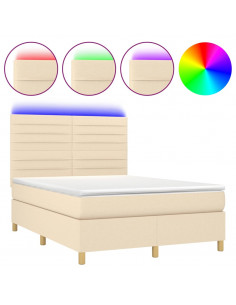 Letto a Molle con Materasso e LED Crema 140x190 cm in Tessuto 2
