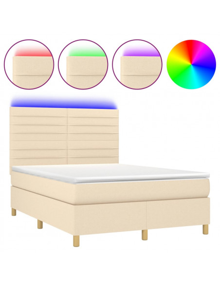 Letto a Molle con Materasso e LED Crema 140x190 cm in Tessuto