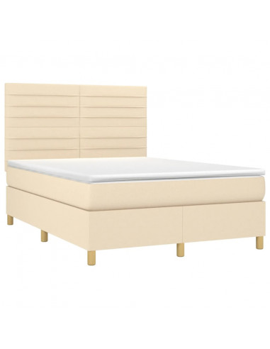 Letto a Molle con Materasso e LED Crema 140x190 cm in Tessuto
