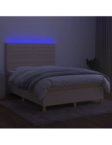 Letto a Molle con Materasso e LED Crema 140x190 cm in Tessuto