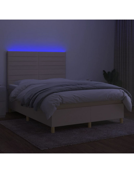 Letto a Molle con Materasso e LED Crema 140x190 cm in Tessuto