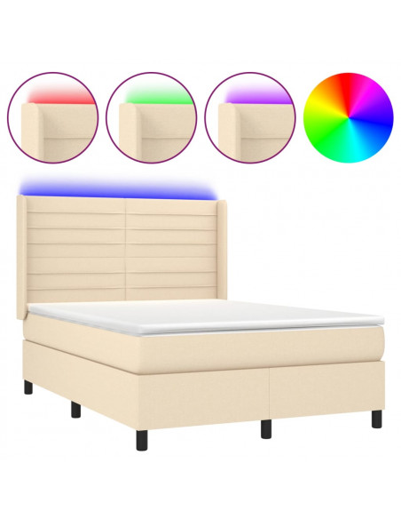 Letto a Molle con Materasso e LED Crema 140x190 cm in Tessuto