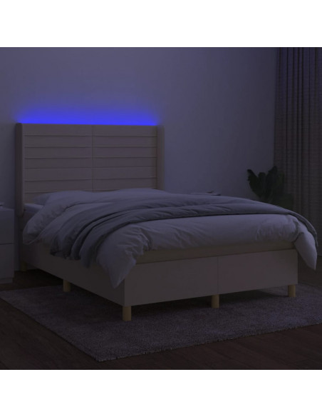 Letto a Molle con Materasso e LED Crema 140x190 cm in Tessuto