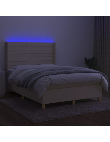 Letto a Molle con Materasso e LED Crema 140x190 cm in Tessuto
