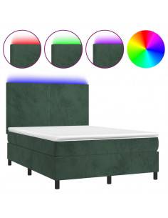 Letto a Molle con Materasso e LED Verde Scuro 140x200cm Velluto 2
