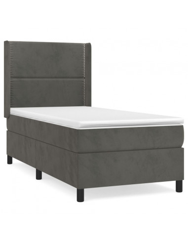 Giroletto a Molle con Materasso Grigio Scuro 90x190 cm Velluto