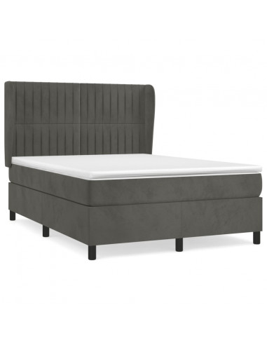 Giroletto a Molle con Materasso Grigio Scuro 140x200 cm Velluto