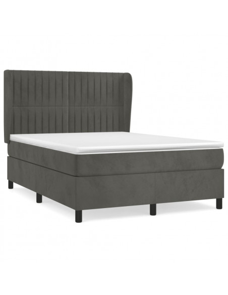 Giroletto a Molle con Materasso Grigio Scuro 140x200 cm Velluto