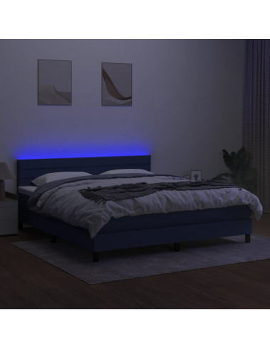 Letto a Molle con Materasso e LED Blu 180x200 cm in Tessuto