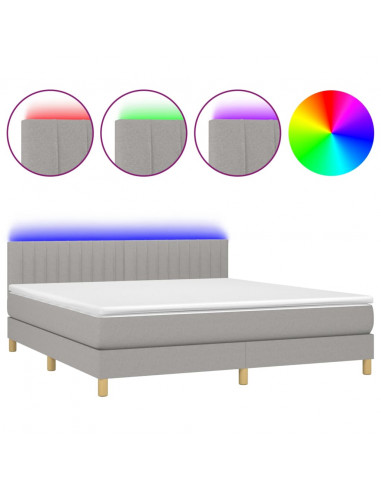 Letto a Molle Materasso e LED Grigio Chiaro 160x200 cm Tessuto