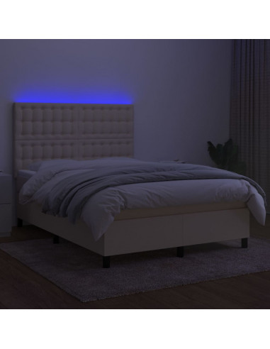 Letto a Molle con Materasso e LED Crema 140x190 cm in Tessuto