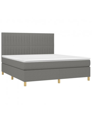 Letto a Molle Materasso e LED Grigio Scuro 160x200cm in Tessuto