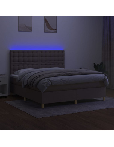 Letto a Molle con Materasso e LED Tortora 160x200 cm in Tessuto