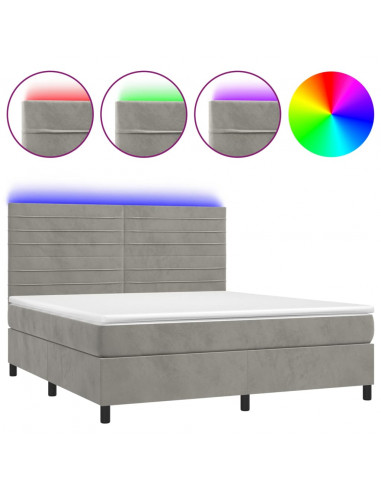 Letto a Molle Materasso e LED Grigio Chiaro 180x200 cm Velluto