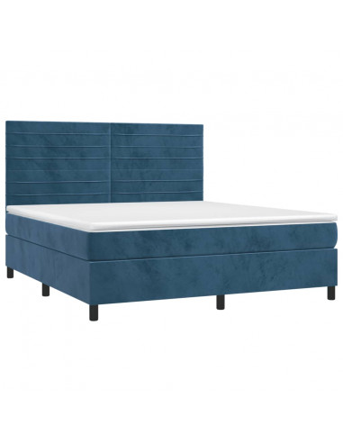 Letto a Molle con Materasso e LED Blu Scuro 160x200 cm