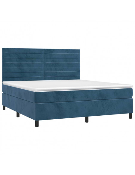 Letto a Molle con Materasso e LED Blu Scuro 160x200 cm