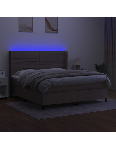 Letto a Molle con Materasso e LED Tortora 180x200 cm in Tessuto