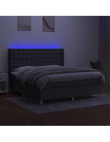 Letto a Molle Materasso e LED Grigio Scuro 160x200cm in Tessuto