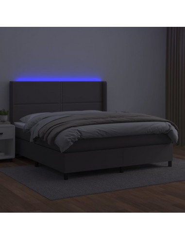 Giroletto Molle con Materasso e LED Grigio 180x200cm Similpelle