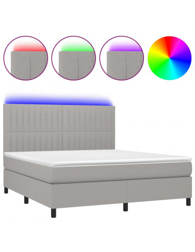 Letto a Molle Materasso e LED Grigio Chiaro 160x200 cm Tessuto