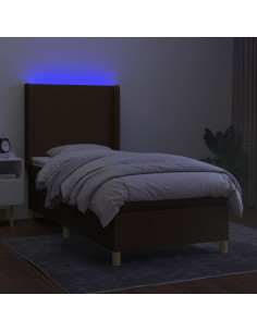 Letto a Molle Materasso e LED Marrone Scuro 90x190cm in Tessuto 2