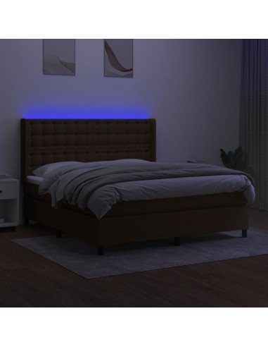 Letto a Molle Materasso e LED MarroneScuro 180x200cm in Tessuto