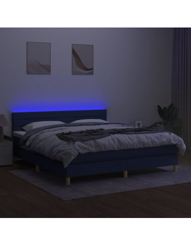 Letto a Molle con Materasso e LED Blu 180x200 cm in Tessuto