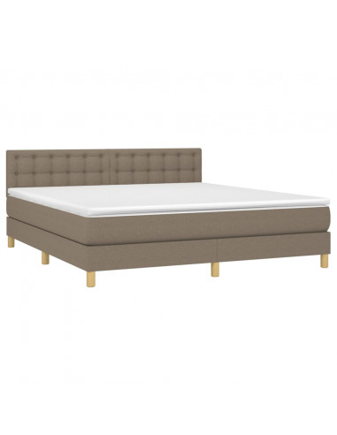 Letto a Molle con Materasso e LED Tortora 160x200 cm in Tessuto