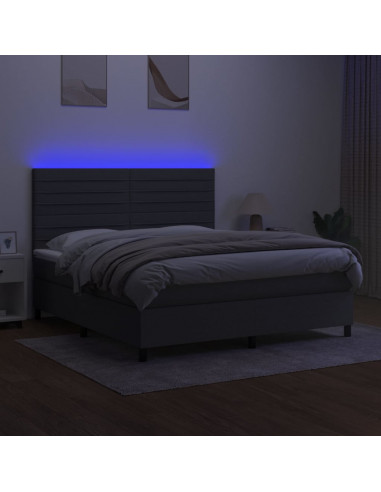 Letto a Molle Materasso e LED Grigio Scuro 160x200cm in Tessuto