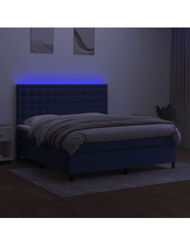 Letto a Molle con Materasso e LED Blu 160x200 cm in Tessuto