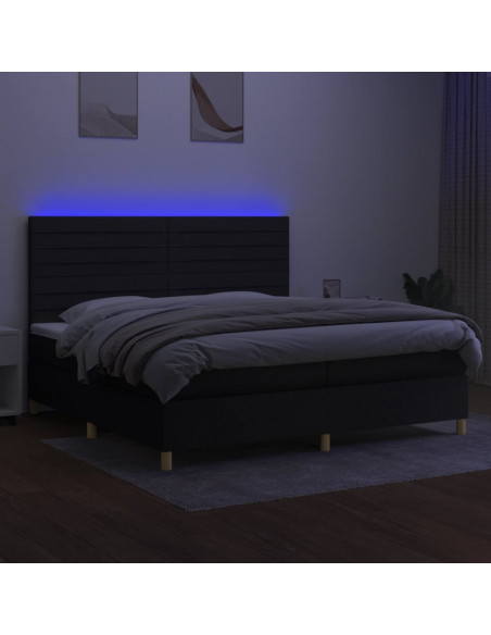 Letto a Molle Materasso e LED Nero 200x200cm in Tessuto