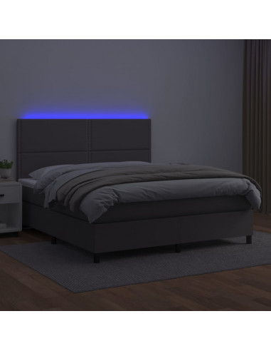 Giroletto Molle con Materasso e LED Grigio 180x200cm Similpelle