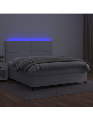 Giroletto Molle con Materasso e LED Bianco 160x200cm Similpelle