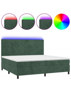 Letto a Molle con Materasso e LED Verde Scuro 200x200cm Velluto 2