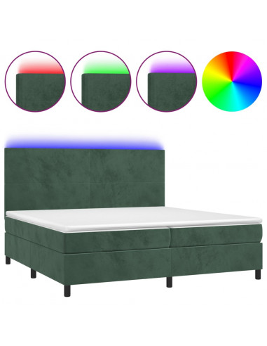 Letto a Molle con Materasso e LED Verde Scuro 200x200cm Velluto