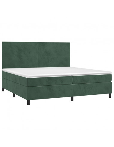 Letto a Molle con Materasso e LED Verde Scuro 200x200cm Velluto