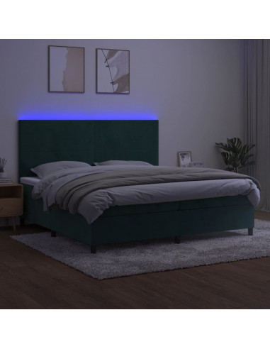 Letto a Molle con Materasso e LED Verde Scuro 200x200cm Velluto