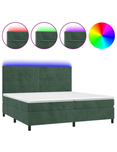 Letto a Molle con Materasso e LED Verde Scuro 200x200cm Velluto