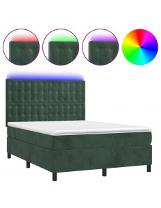 Letto a Molle con Materasso e LED Verde Scuro 140x190cm Velluto 2